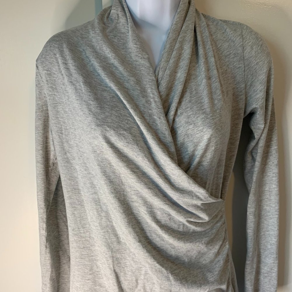 Kersh Faux Wrap Long Sleeve Top Gray Size M